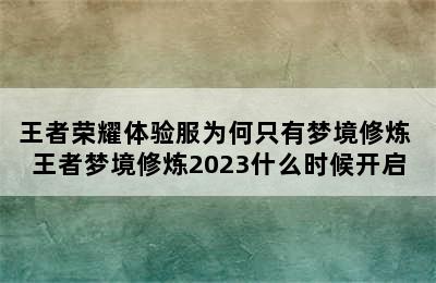 王者荣耀体验服为何只有梦境修炼 王者梦境修炼2023什么时候开启